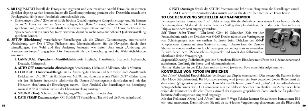 Bushnell 11-0832 manual To USE Benutzung Spezieller Aufnahmemodi, Kontrolle VON Fotos IM Speicher 