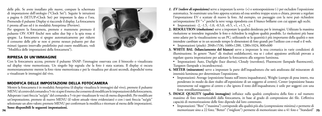 Bushnell 11-0832 manual Ripresa DI UN’IMMAGINE, Modifica Delle Impostazioni Della Fotocamera 