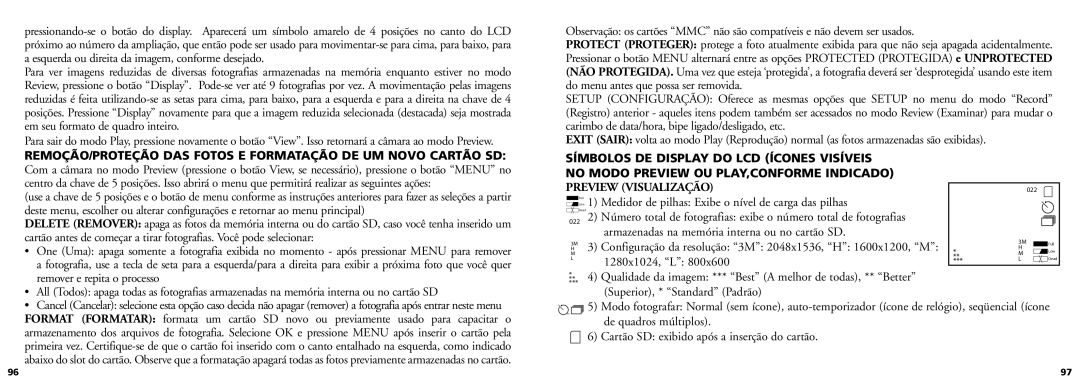 Bushnell 11-0832 manual Medidor de pilhas Exibe o nível de carga das pilhas, Armazenadas na memória interna ou no cartão SD 