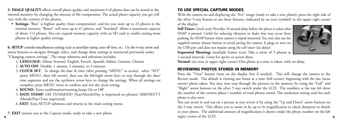 Bushnell 11-0832 manual To USE Special Capture Modes, Reviewing Photos Stored in Memory, Photo is also seen 