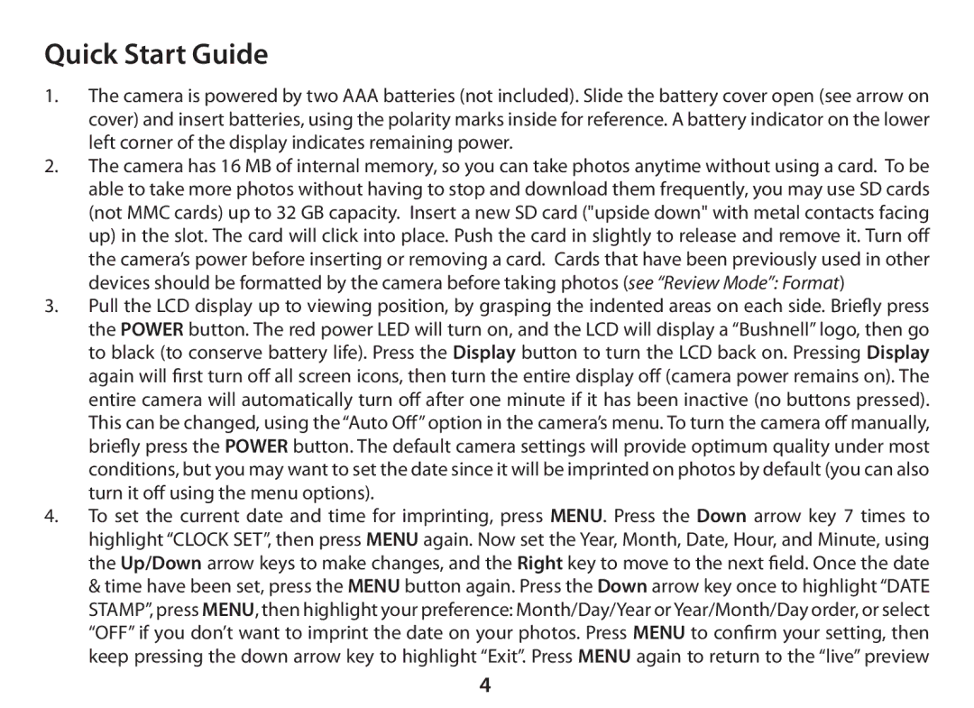 Bushnell 11-0833 instruction manual Quick Start Guide 