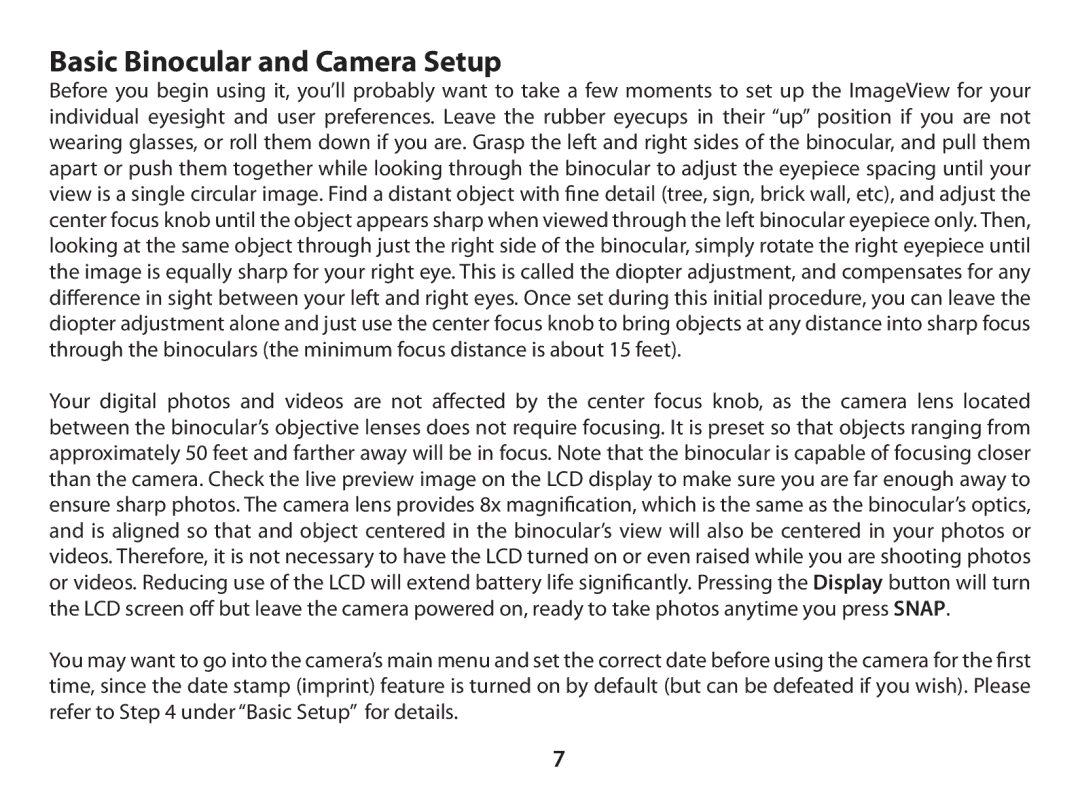 Bushnell 11-0833 instruction manual Basic Binocular and Camera Setup 