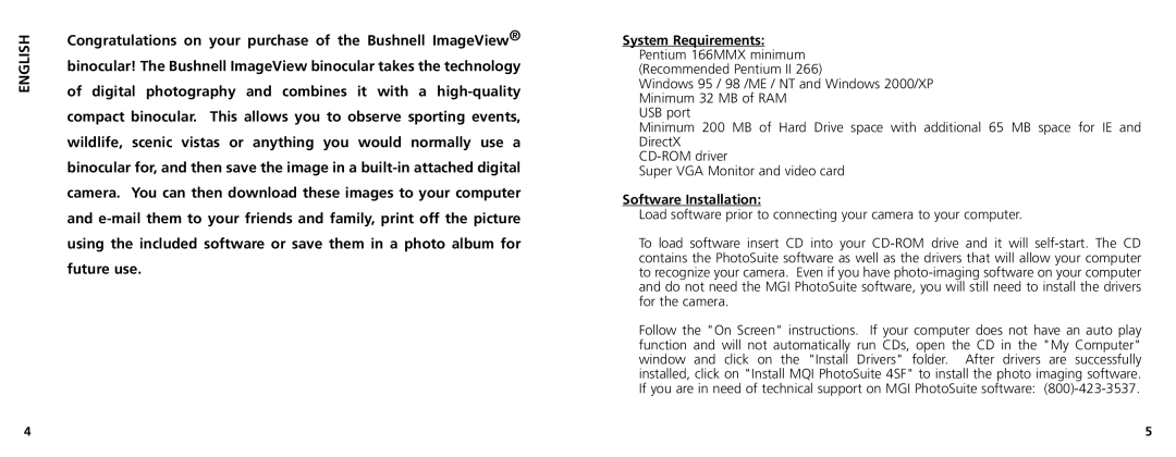 Bushnell 11-1025CL manual English, Software Installation 