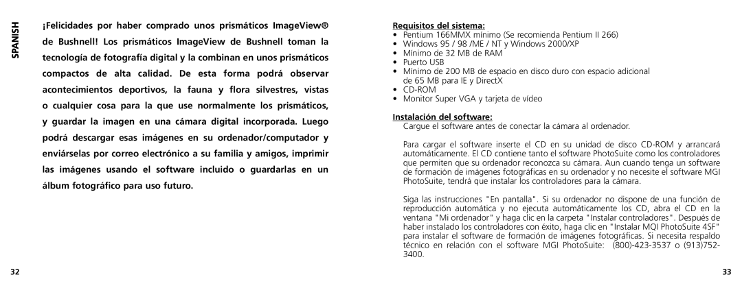Bushnell 11-1025CL manual Spanish, Requisitos del sistema, Instalación del software 