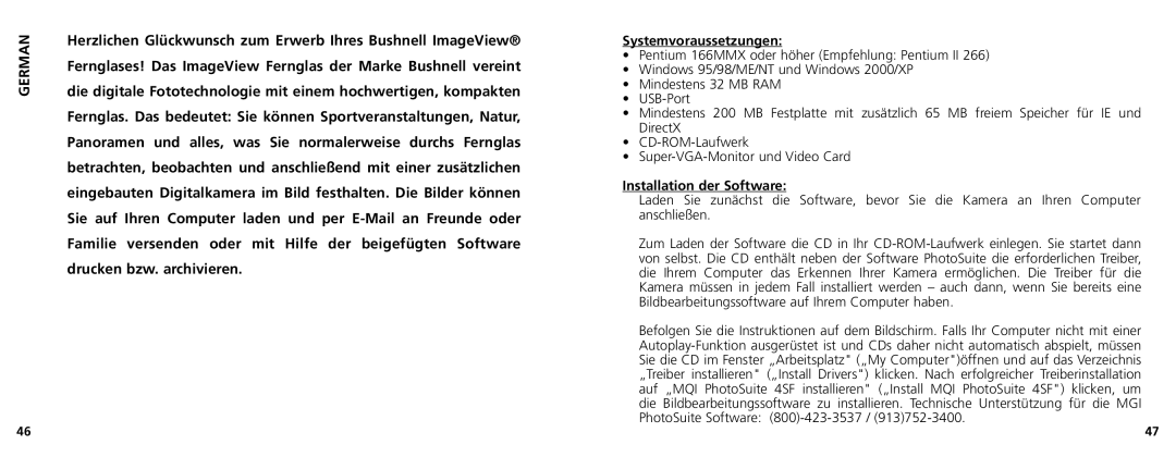 Bushnell 11-1025 manual German, Installation der Software 