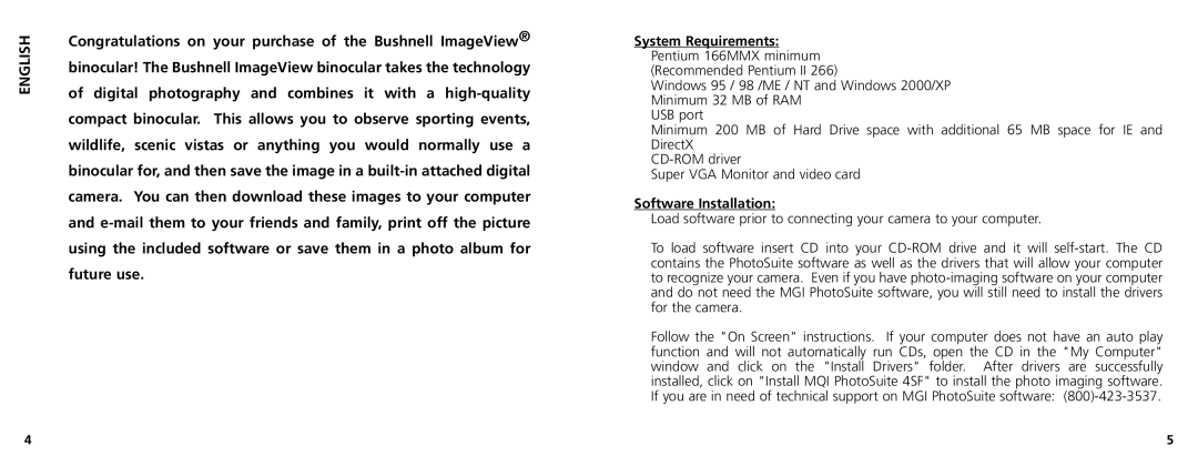 Bushnell 11-1025 manual English, Software Installation 