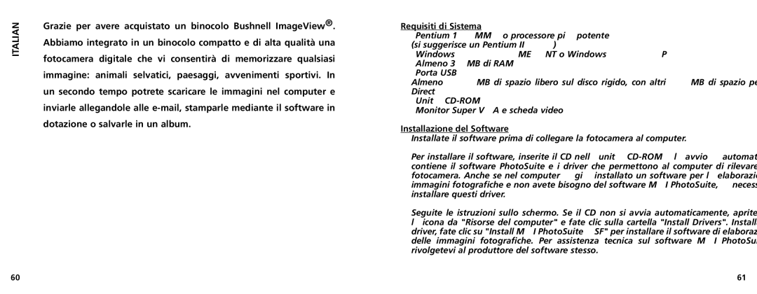 Bushnell 11-1025 manual Italian, Installazione del Software 