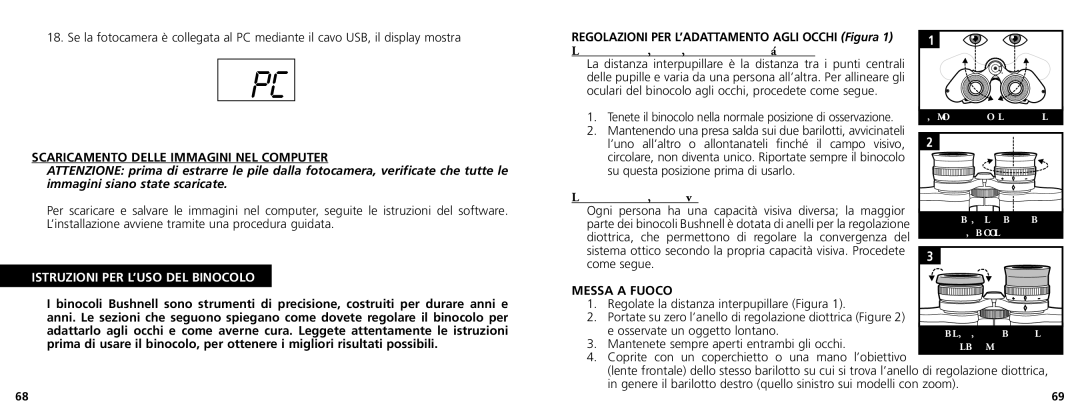 Bushnell 11-1025 manual Scaricamento Delle Immagini NEL Computer, Istruzioni PER L’USO DEL Binocolo 