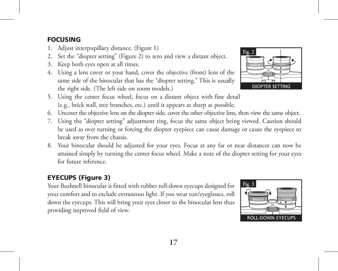 Bushnell 11-1027, 11-1026 instruction manual Focusing 