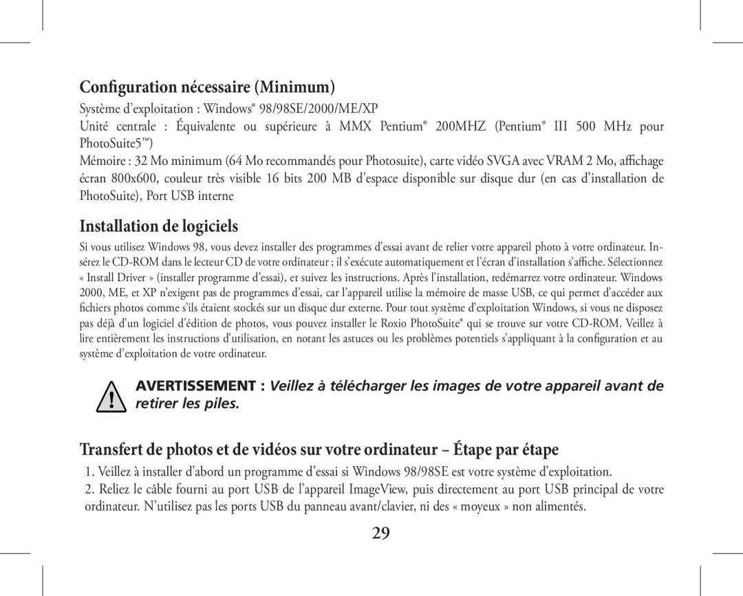 Bushnell 11-1027, 11-1026 instruction manual Configuration nécessaire Minimum 