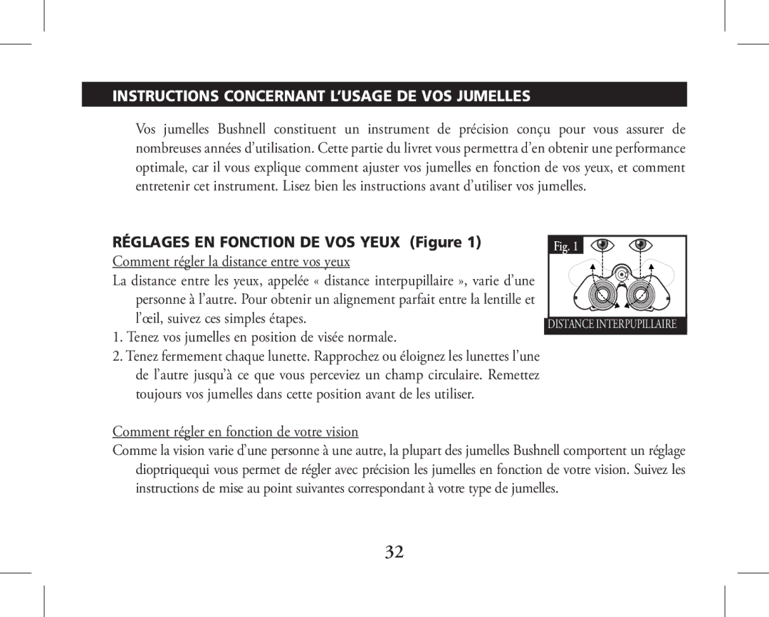 Bushnell 11-1026, 11-1027 Instructions Concernant L’USAGE DE VOS Jumelles, Réglages EN Fonction DE VOS Yeux Figure 