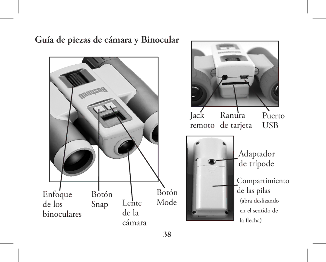 Bushnell 11-1026, 11-1027 instruction manual Guía de piezas de cámara y Binocular 