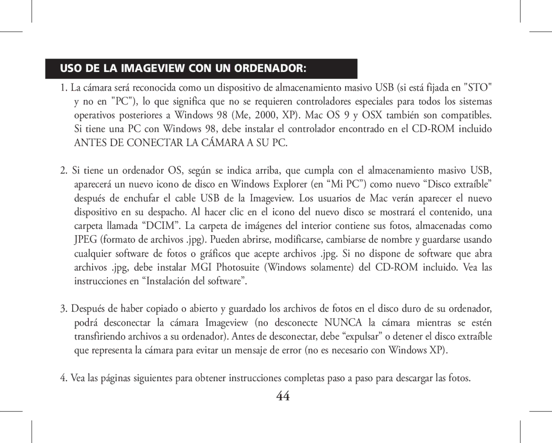 Bushnell 11-1026, 11-1027 instruction manual USO DE LA Imageview CON UN Ordenador, Antes DE Conectar LA Cámara a SU PC 