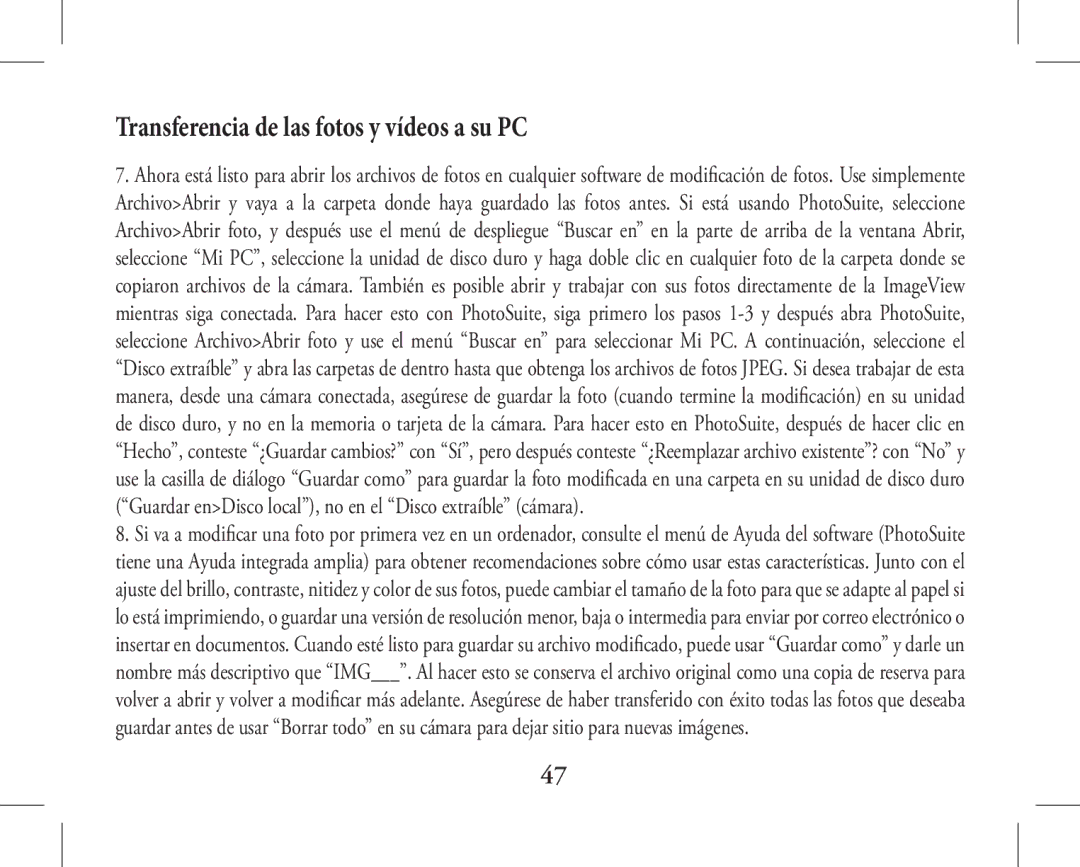 Bushnell 11-1027, 11-1026 instruction manual Transferencia de las fotos y vídeos a su PC 