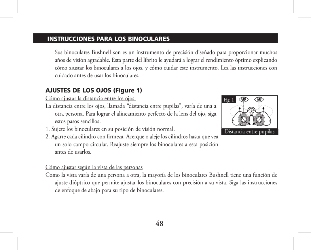 Bushnell 11-1026, 11-1027 instruction manual Instrucciones Para LOS Binoculares, Ajustes DE LOS Ojos Figure 