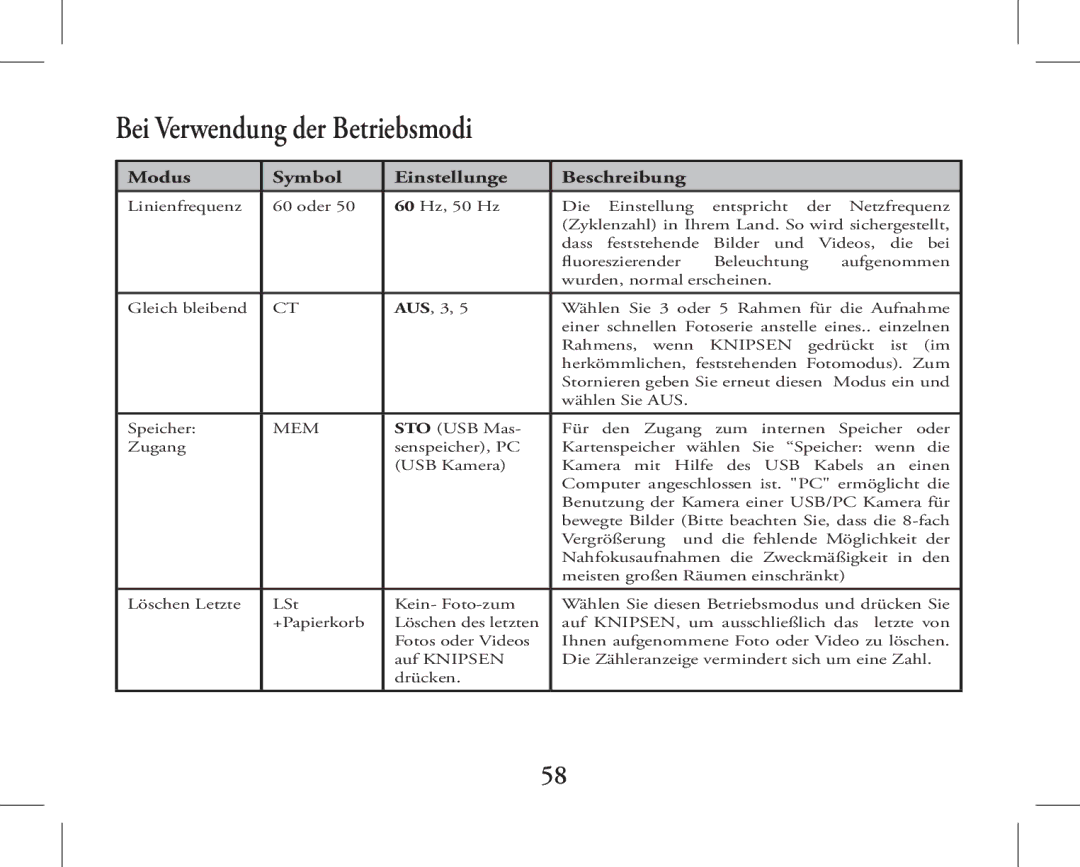 Bushnell 11-1026, 11-1027 instruction manual Bei Verwendung der Betriebsmodi 