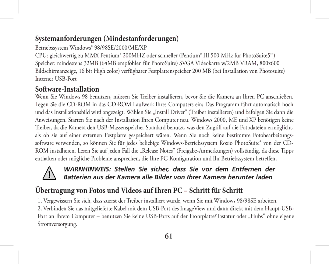 Bushnell 11-1027, 11-1026 instruction manual Systemanforderungen Mindestanforderungen 