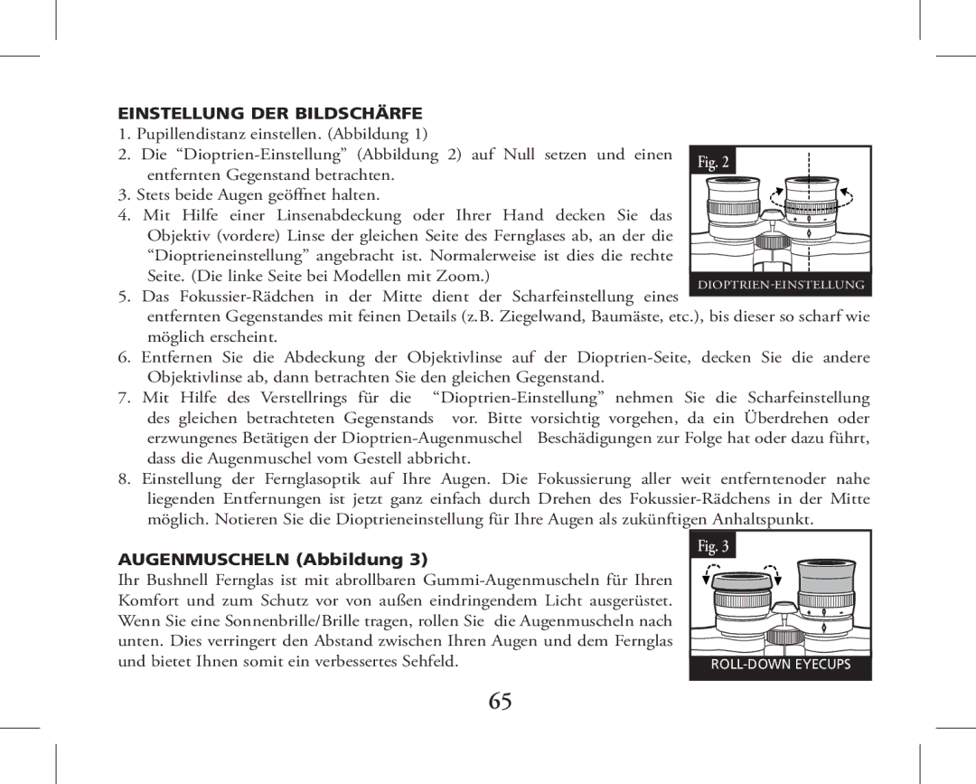 Bushnell 11-1027, 11-1026 instruction manual Einstellung DER Bildschärfe 