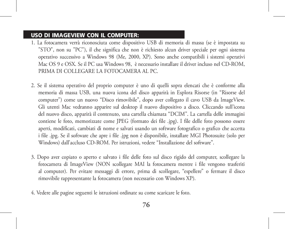 Bushnell 11-1026, 11-1027 instruction manual USO DI Imageview CON IL Computer, Prima DI Collegare LA Fotocamera AL PC 