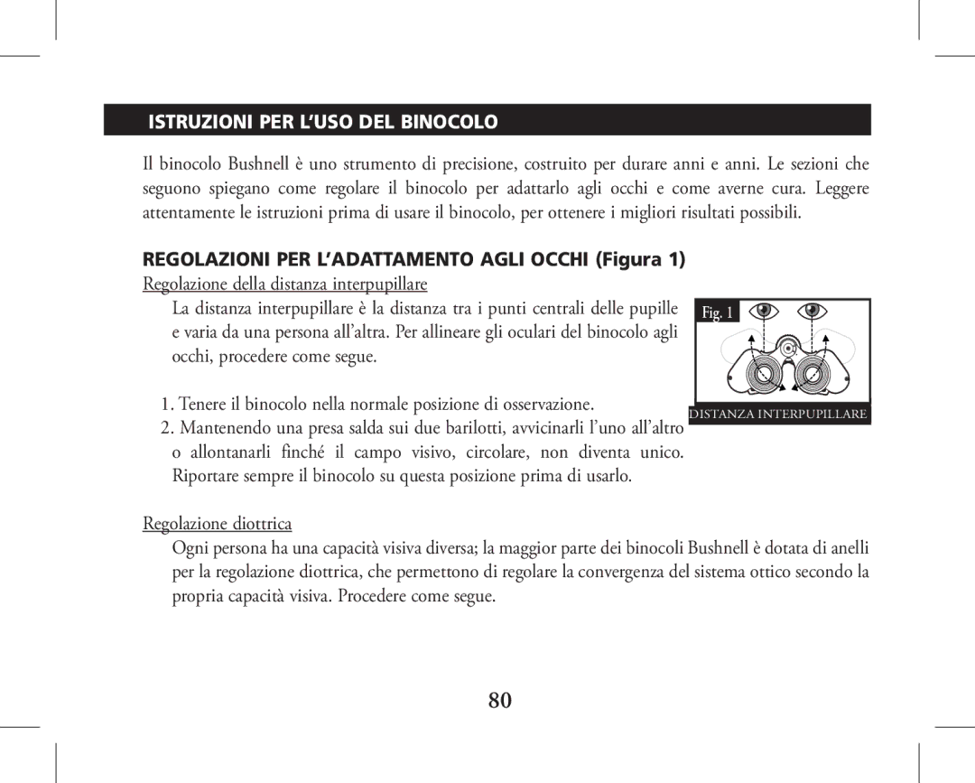 Bushnell 11-1026, 11-1027 instruction manual Istruzioni PER L’USO DEL Binocolo 