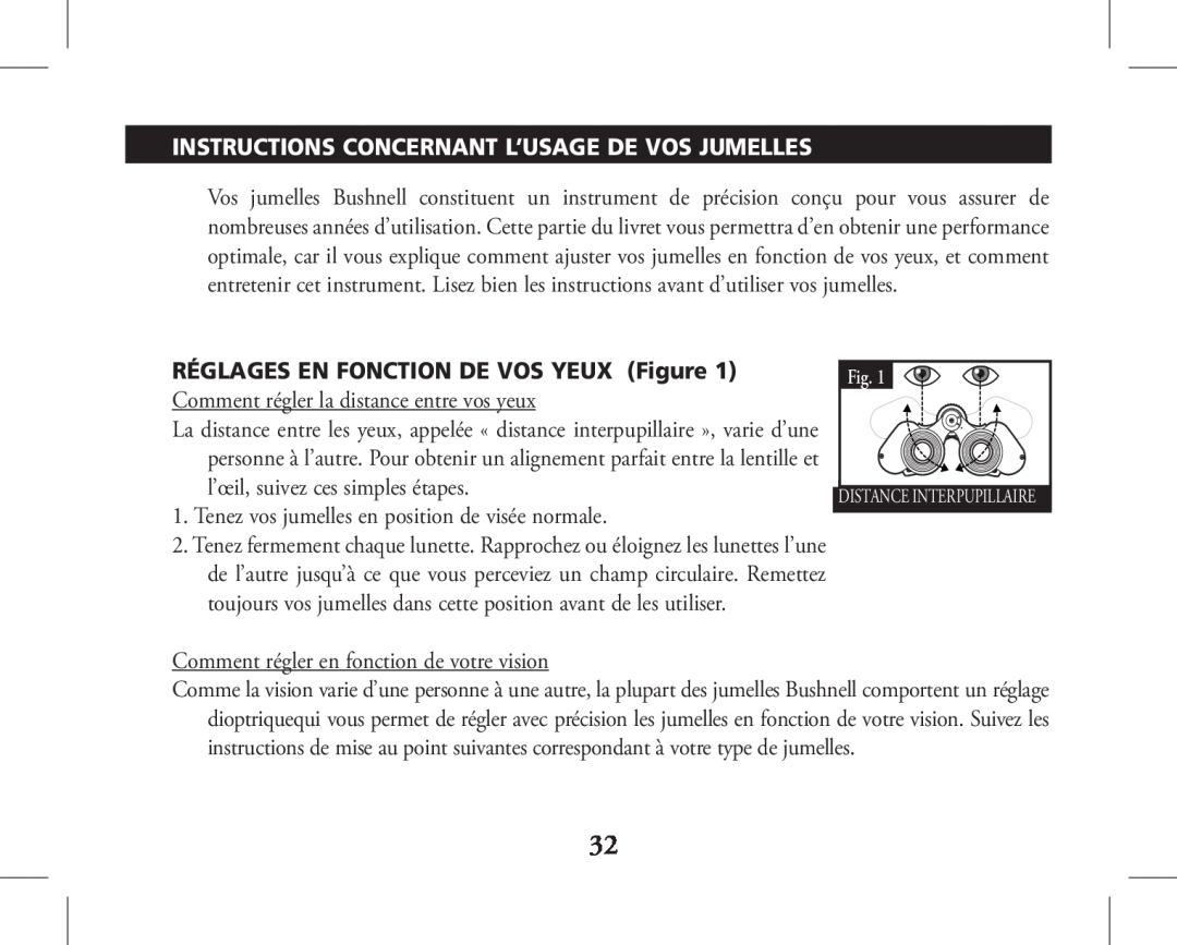 Bushnell 11-1026, 11-1027 Instructions Concernant L’Usage De Vos Jumelles, RÉGLAGES EN FONCTION DE VOS YEUX Figure 