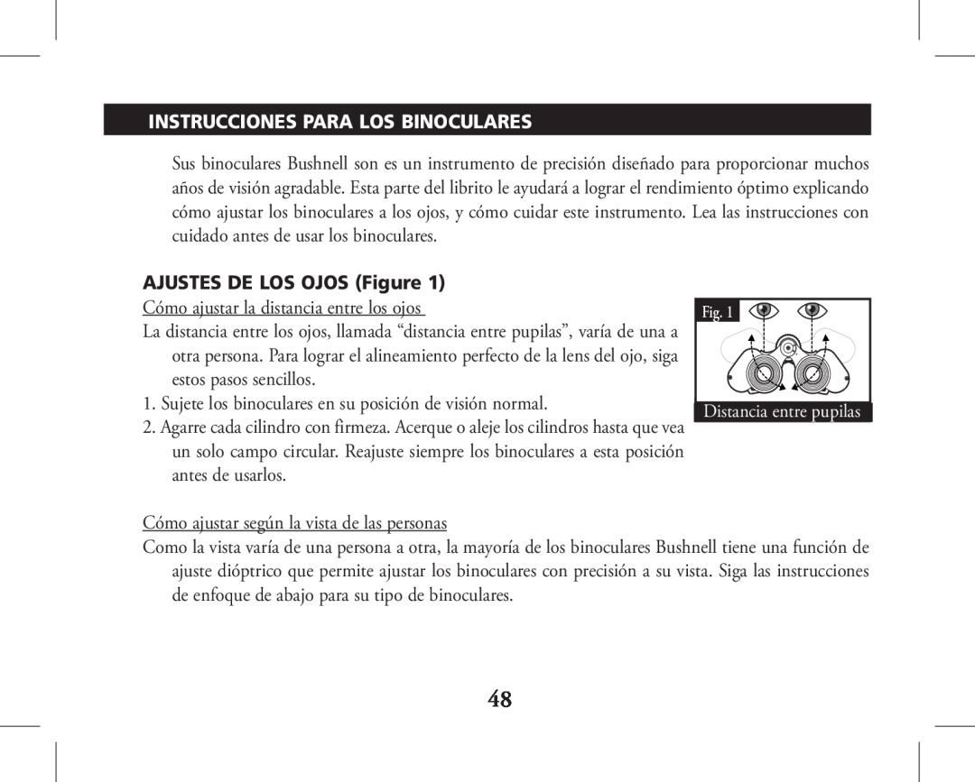Bushnell 11-1026, 11-1027 instruction manual Instrucciones Para Los Binoculares, AJUSTES DE LOS OJOS Figure 