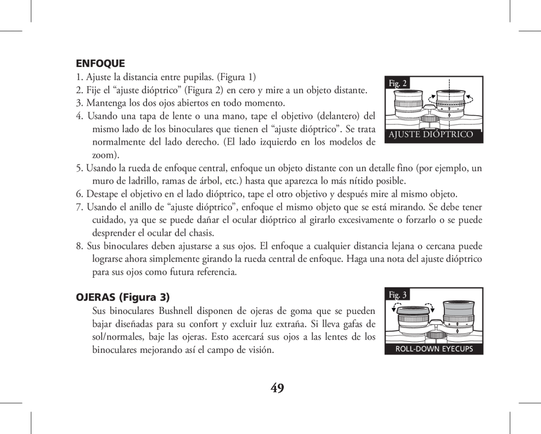 Bushnell 11-1027, 11-1026 instruction manual Enfoque, OJERAS Figura 