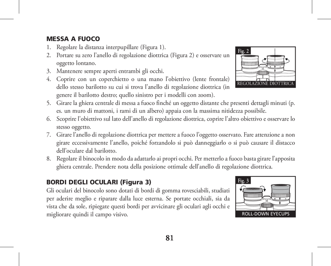 Bushnell 11-1027, 11-1026 instruction manual Messa A Fuoco, BORDI DEGLI OCULARI Figura 
