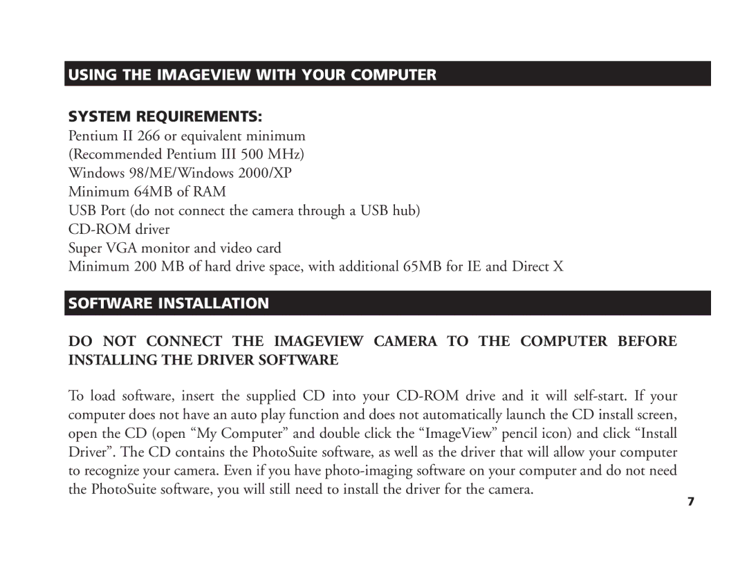 Bushnell 11-1210 manual Using the Imageview with Your Computer, Software Installation 