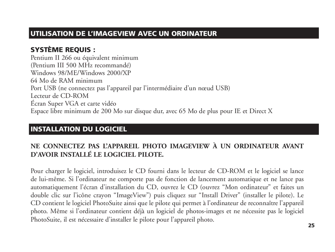 Bushnell 11-1210 manual Utilisation DE L’IMAGEVIEW Avec UN Ordinateur, Système Requis, Installation DU Logiciel 