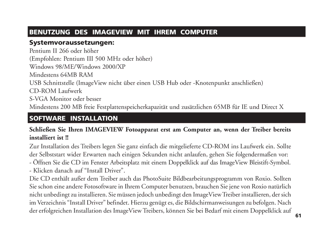 Bushnell 11-1210 Benutzung DES Imageview MIT Ihrem Computer, Systemvoraussetzungen, Klicken danach auf Install Driver 