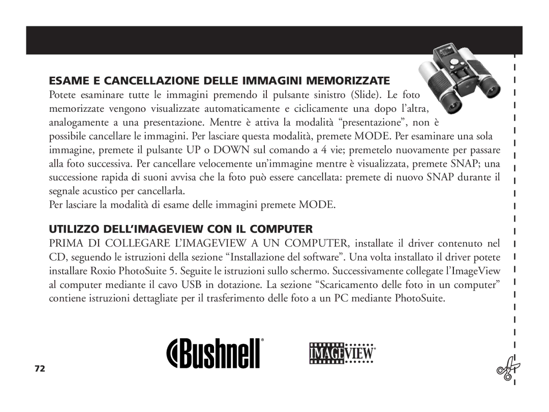 Bushnell 11-1210 manual Utilizzo DELL’IMAGEVIEW CON IL Computer 