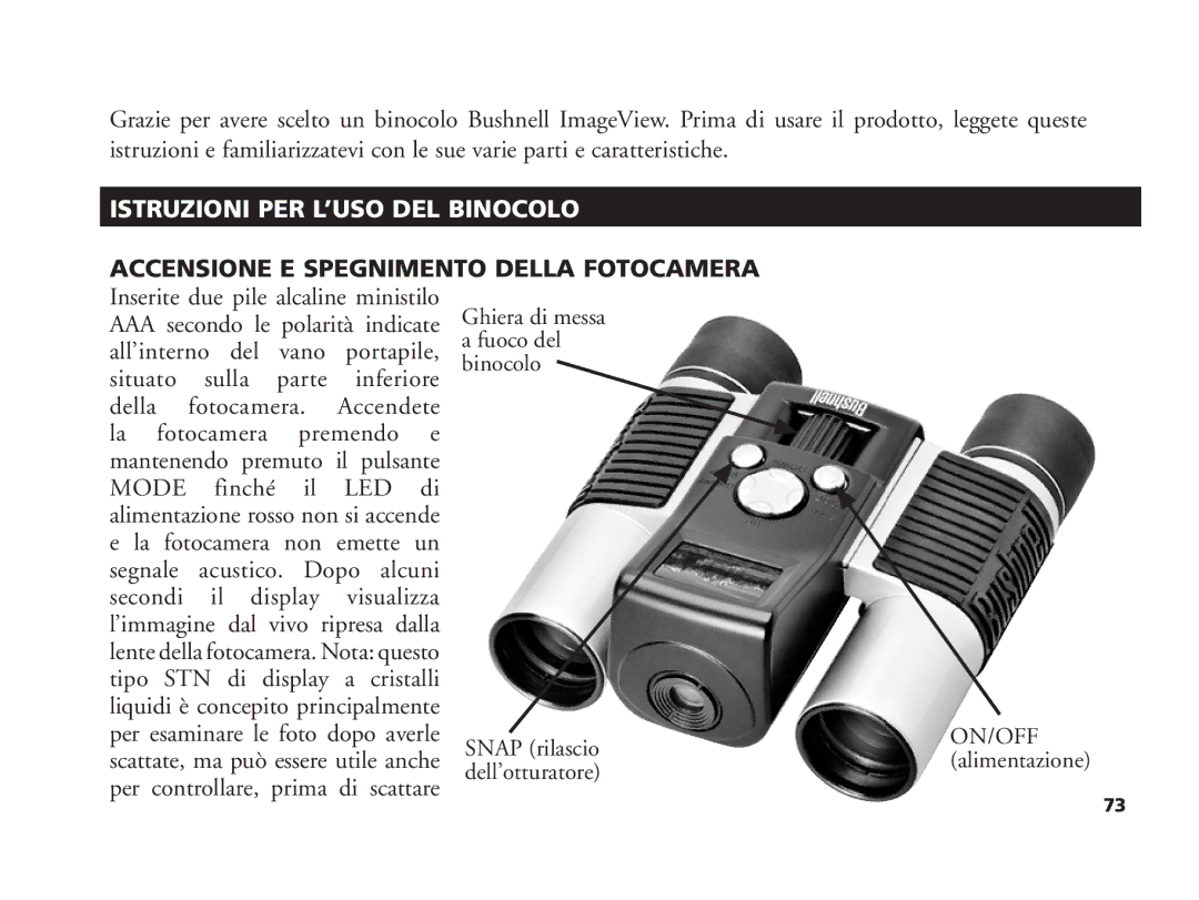 Bushnell 11-1210 manual Istruzioni PER L’USO DEL Binocolo 