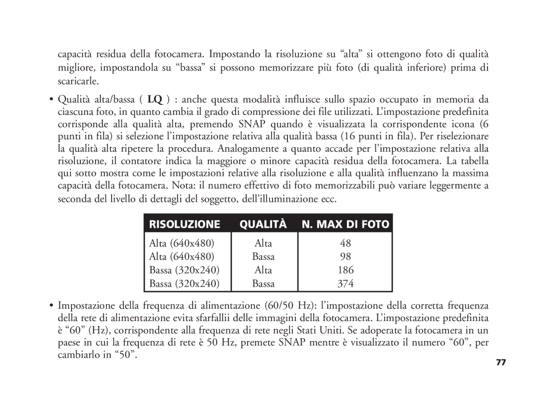 Bushnell 11-1210 manual Risoluzione Qualità MAX DI Foto, Alta 