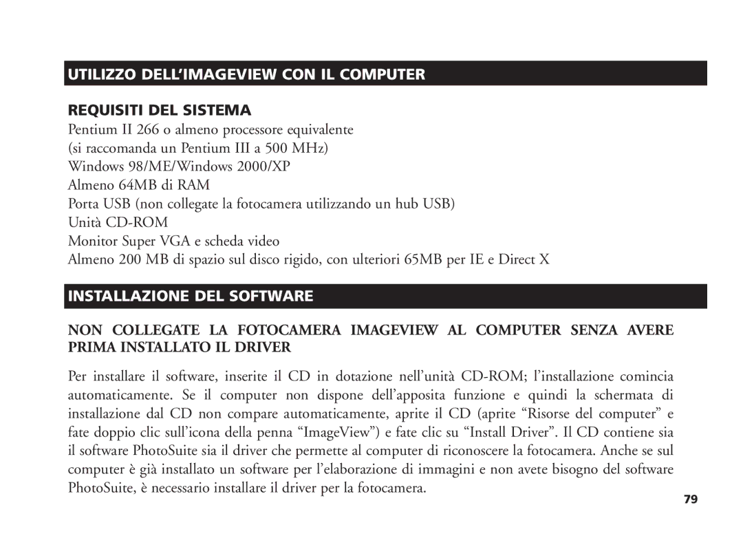 Bushnell 11-1210 manual Utilizzo DELL’IMAGEVIEW CON IL Computer, Requisiti DEL Sistema, Installazione DEL Software 