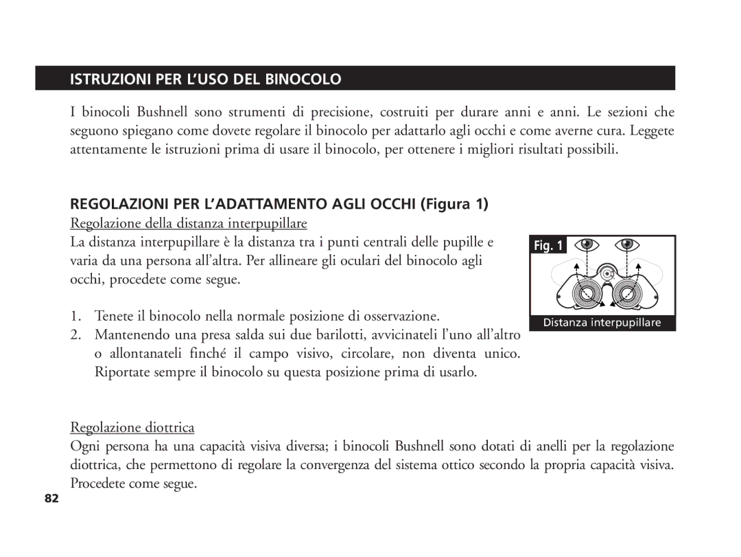 Bushnell 11-1210 manual Distanza interpupillare 