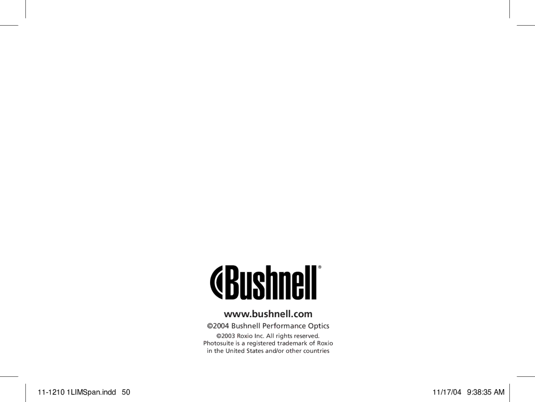 Bushnell 11-1210 manual Bushnell Performance Optics 