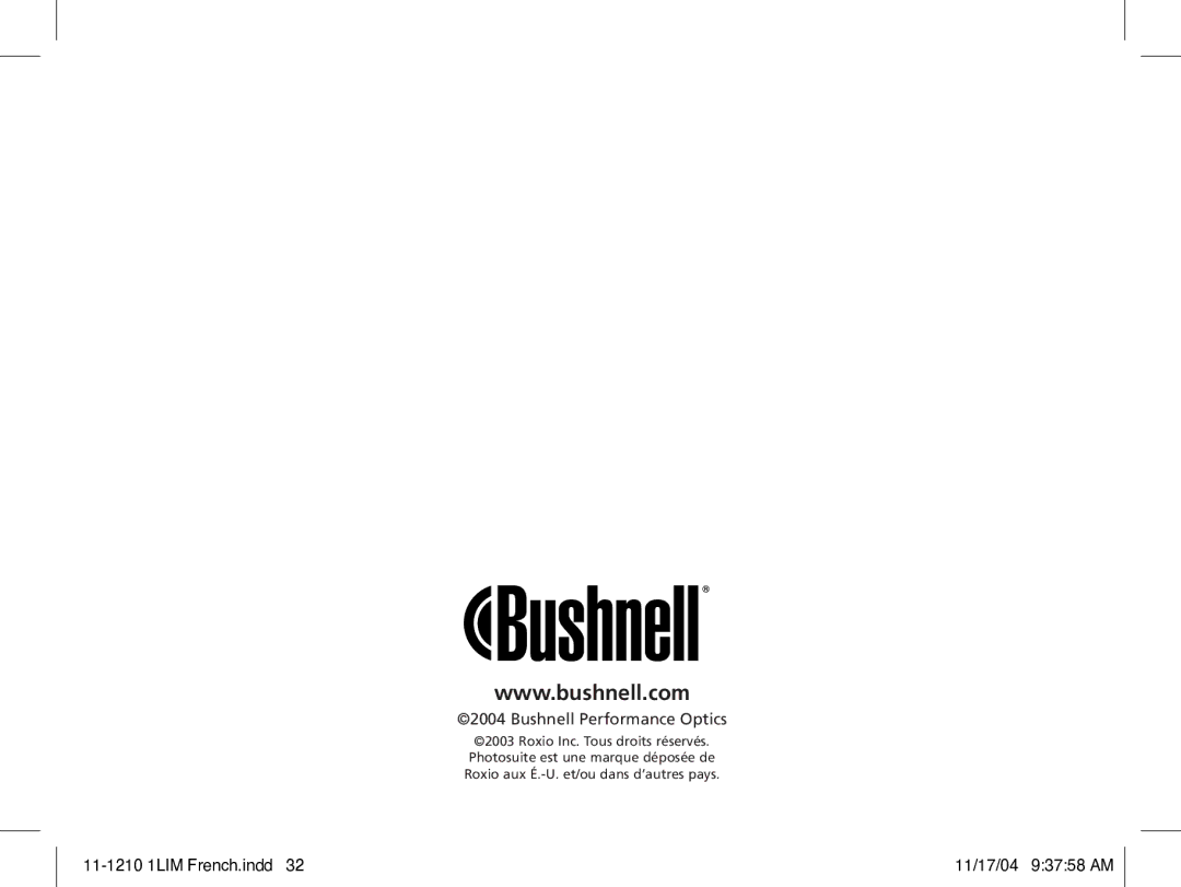 Bushnell manual 11-1210 1LIM French.indd 11/17/04 93758 AM 