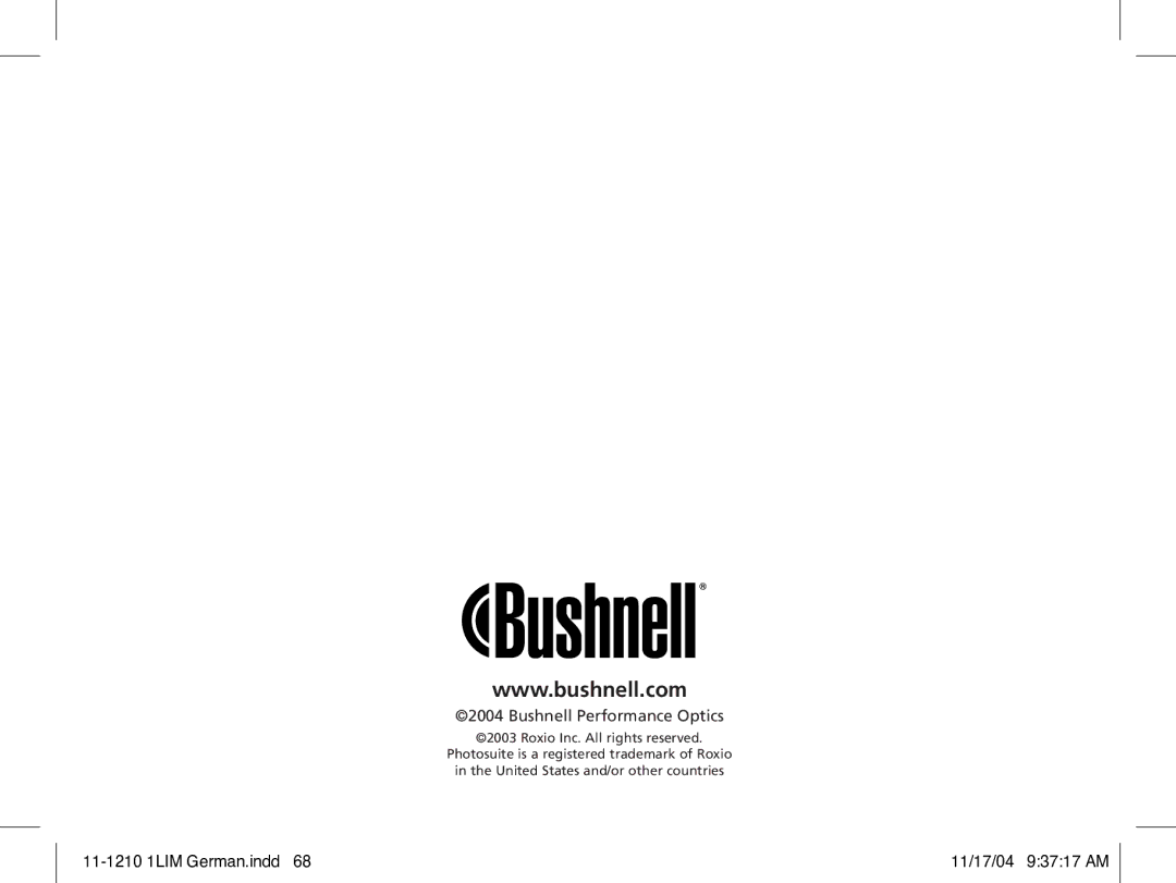 Bushnell manual 11-1210 1LIM German.indd 11/17/04 93717 AM 