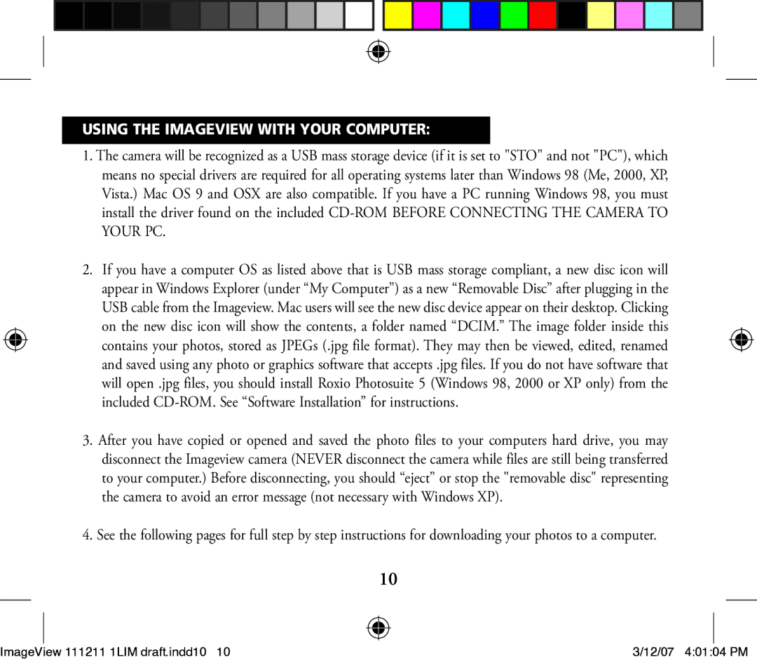 Bushnell 11-1211 instruction manual Using the Imageview with Your Computer 