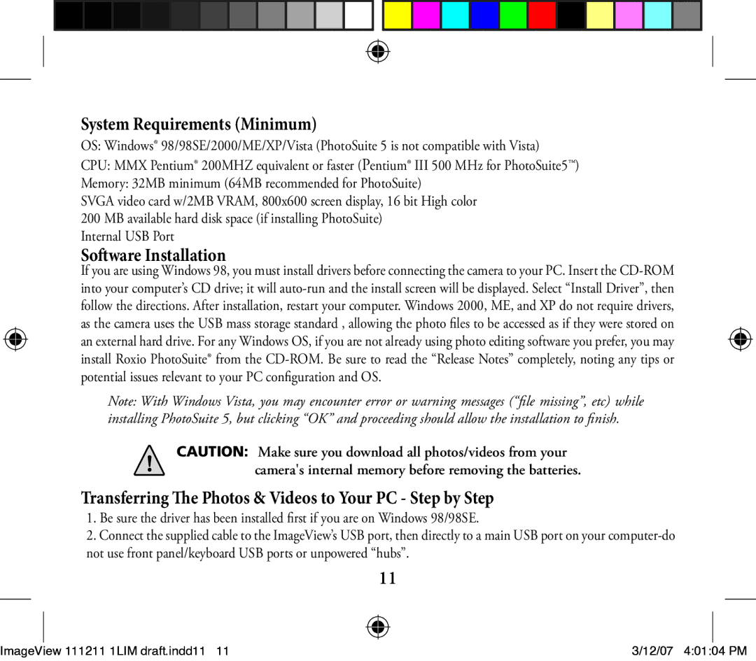 Bushnell 11-1211 instruction manual System Requirements Minimum 