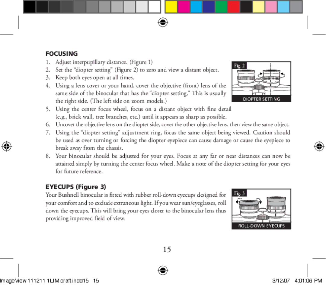 Bushnell 11-1211 instruction manual Focusing 