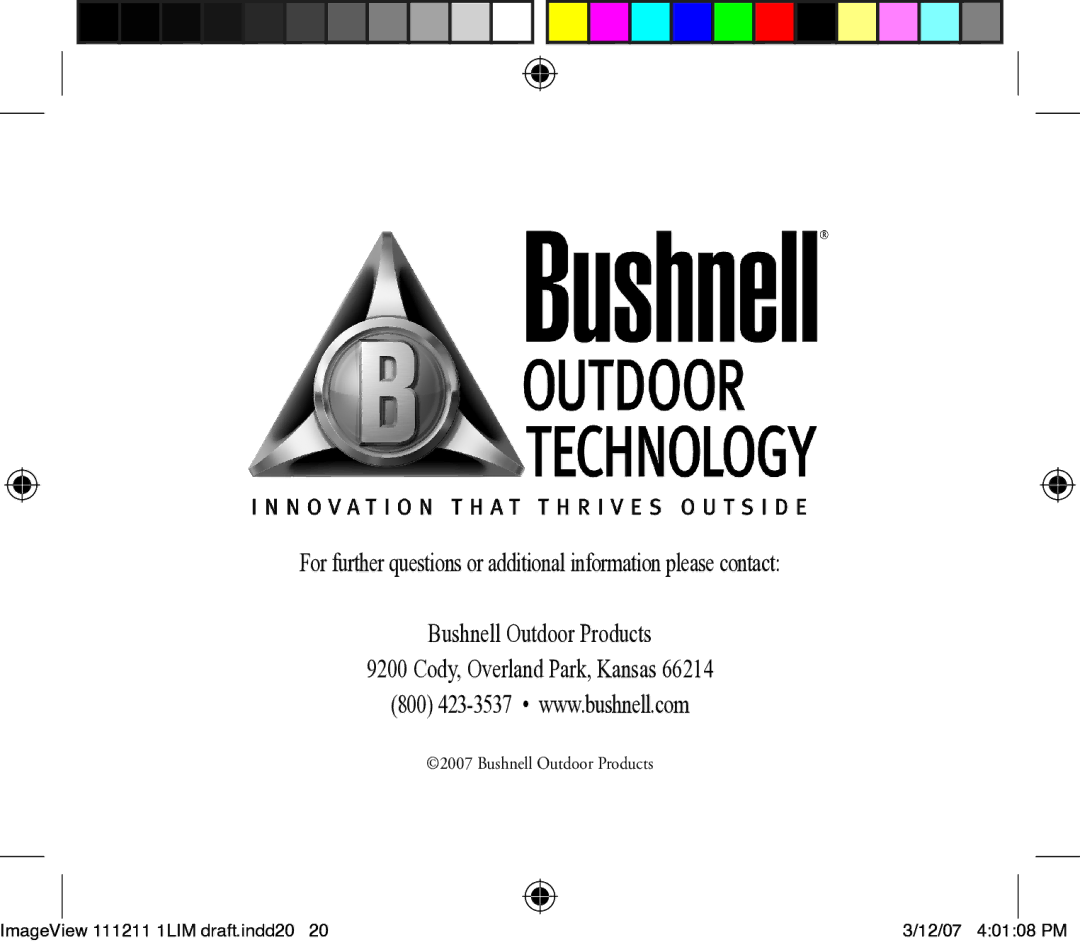 Bushnell 11-1211 instruction manual ImageView 111211 1LIM draft.indd20 12/07 40108 PM 