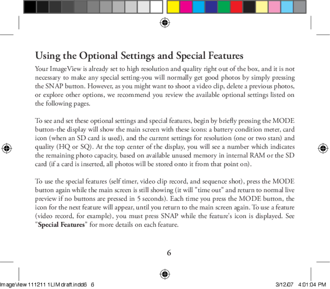 Bushnell 11-1211 instruction manual Using the Optional Settings and Special Features 