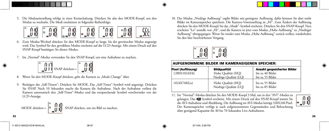 Bushnell 11-8313 manual Aufgenommene Bilder IM Kameraeigenen Speicher 