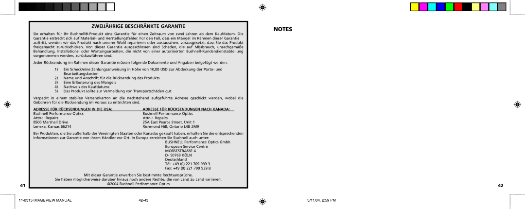 Bushnell 11-8313 manual Zweijährige Beschränkte Garantie 