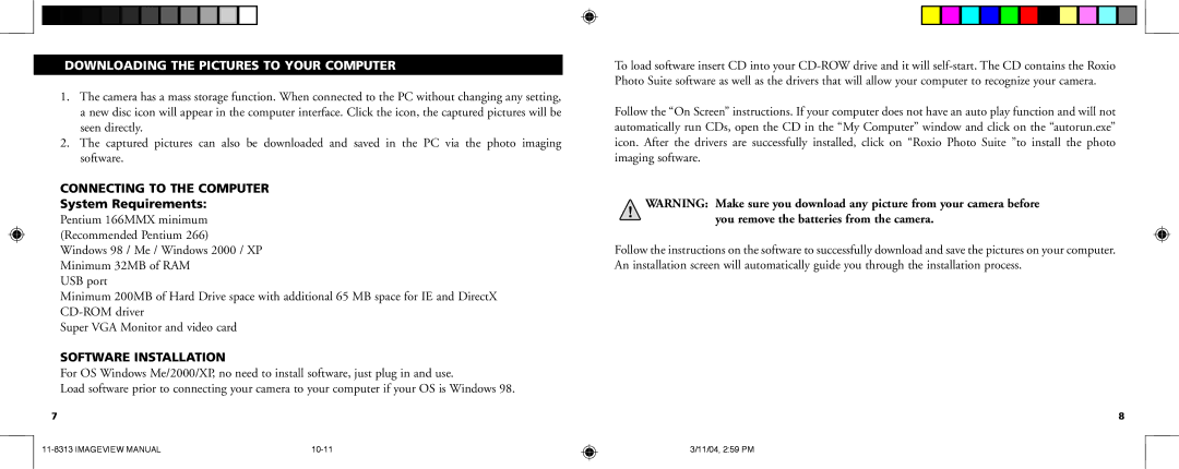 Bushnell 11-8313 manual Downloading the Pictures to Your Computer, Connecting to the Computer, System Requirements 