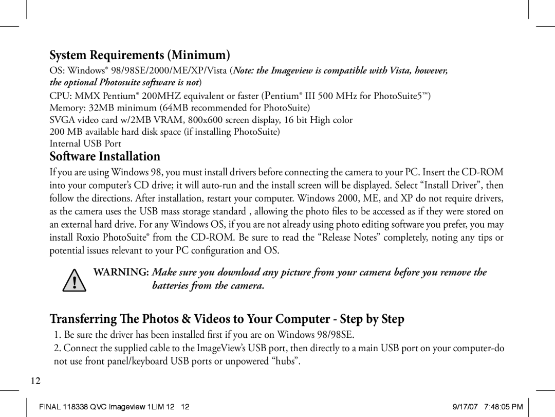 Bushnell 11-8338 instruction manual System Requirements Minimum 