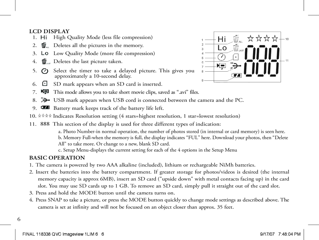 Bushnell 11-8338 instruction manual LCD display, Basic Operation 