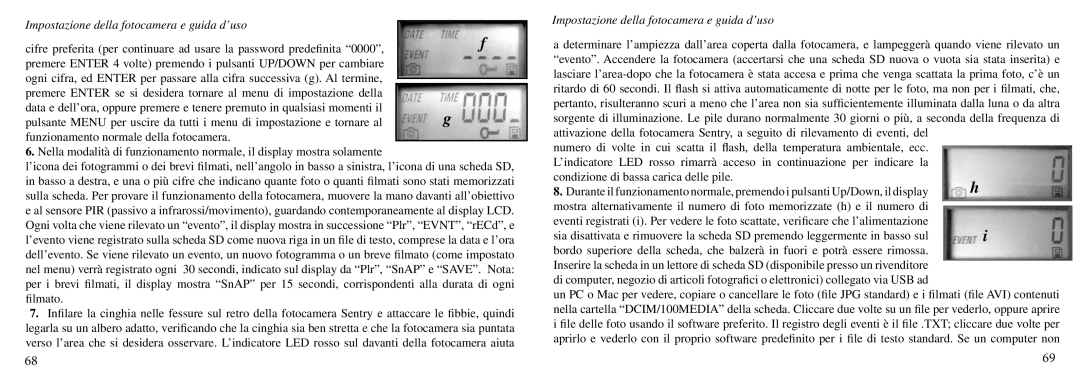 Bushnell 11-9000 instruction manual Impostazione della fotocamera e guida d’uso 